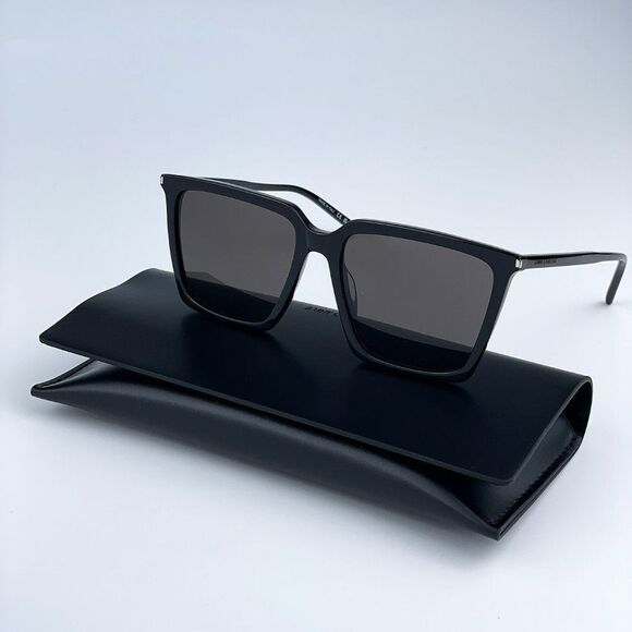 NEW Saint Laurent SL474 001 Black Square Unisex Sunglasses - Picture 1 of 13